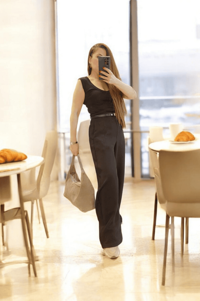 Siyah pilesiz palazzo pantolon