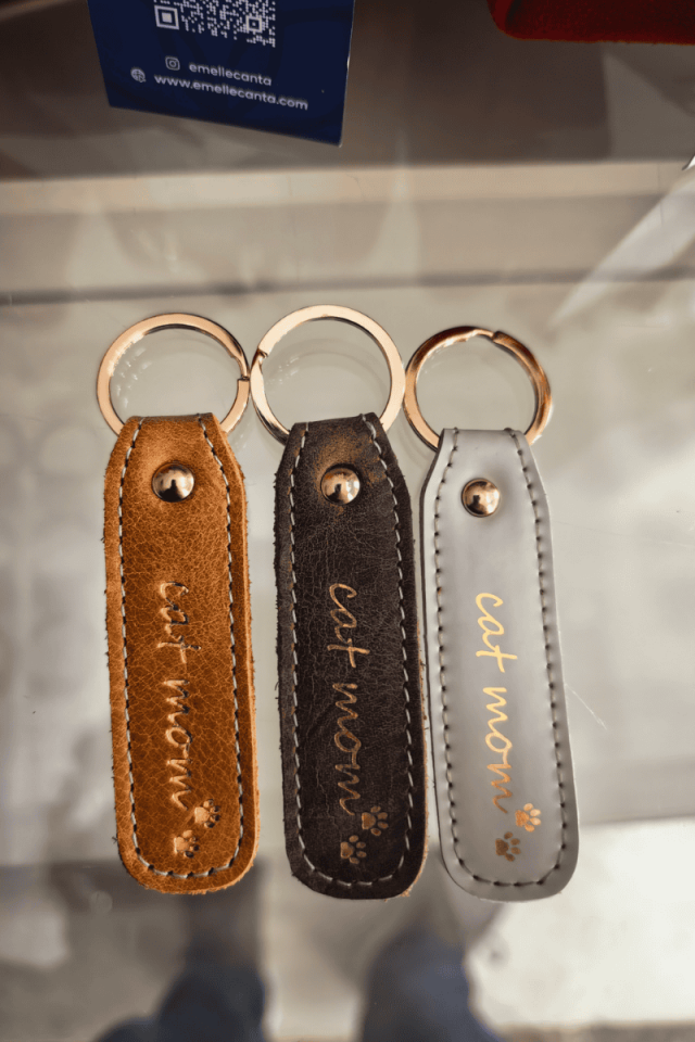 Deri Anahtarlık Kedi annesi Baskılı